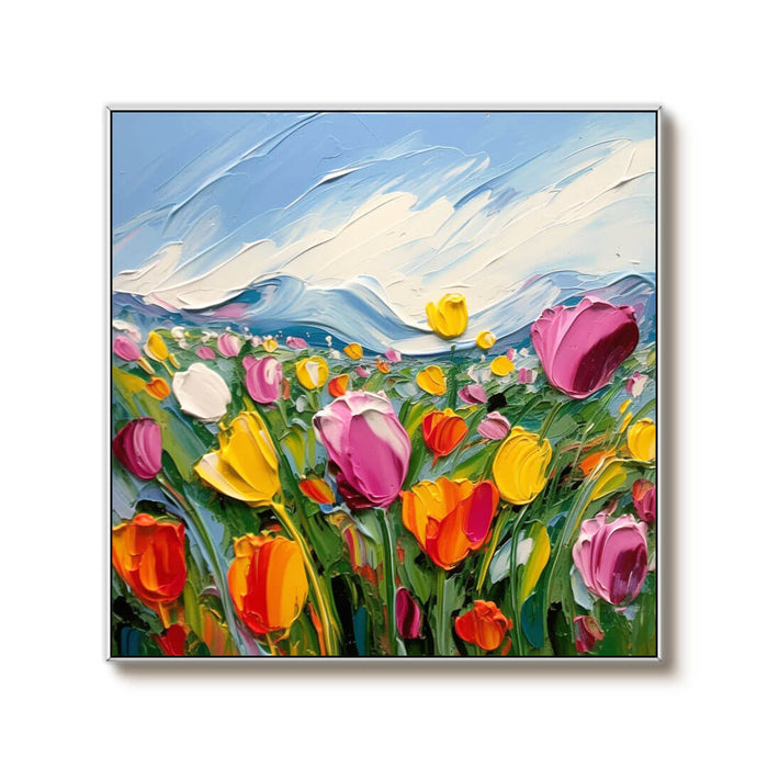 Colorful Tulip Meadow Artwork - Textured Floral Wall Decor - Life Is II - Hues Art Lab