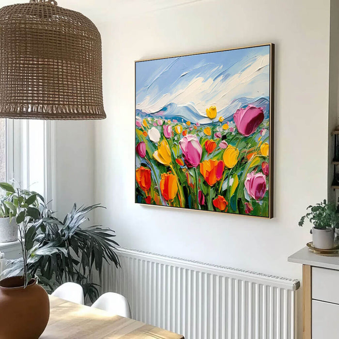 Colorful Tulip Meadow Artwork - Textured Floral Wall Decor - Life Is II - Hues Art Lab