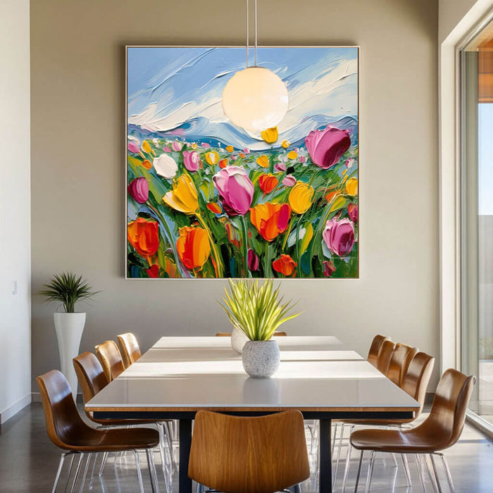 Colorful Tulip Meadow Artwork - Textured Floral Wall Decor - Life Is II - Hues Art Lab