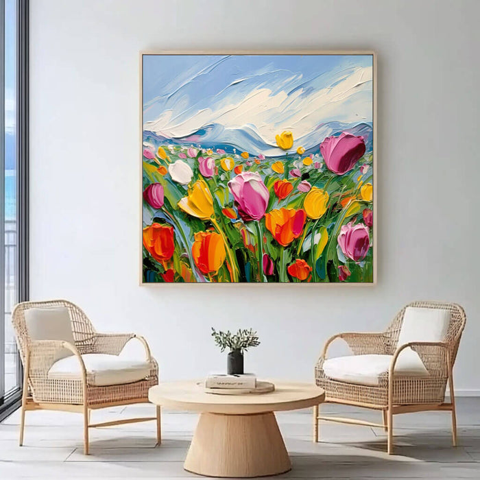 Colorful Tulip Meadow Artwork - Textured Floral Wall Decor - Life Is II - Hues Art Lab