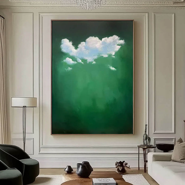 Tranquil Sky Artwork - Abstract Clouds on Green Canvas - Like Clouds - Hues Art Lab