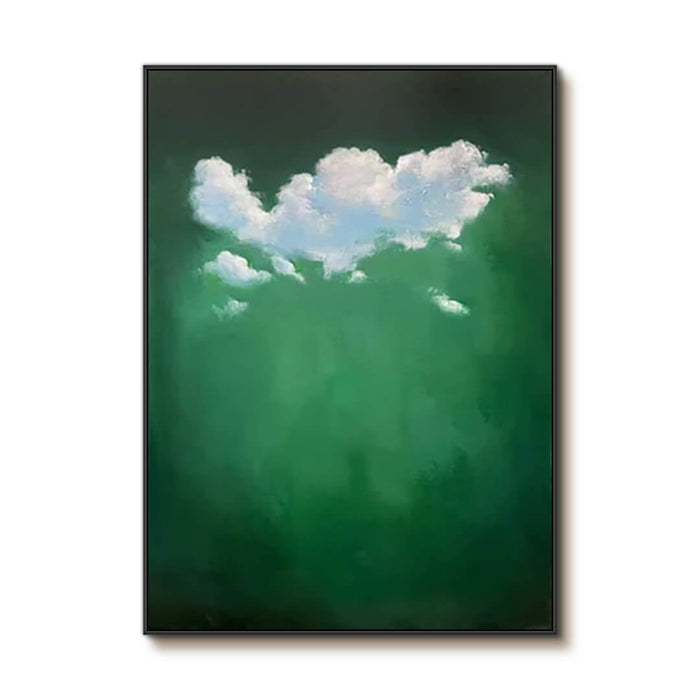 Tranquil Sky Artwork - Abstract Clouds on Green Canvas - Like Clouds - Hues Art Lab