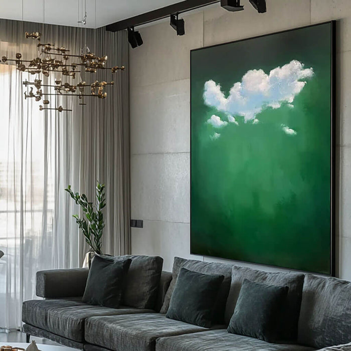 Tranquil Sky Artwork - Abstract Clouds on Green Canvas - Like Clouds - Hues Art Lab