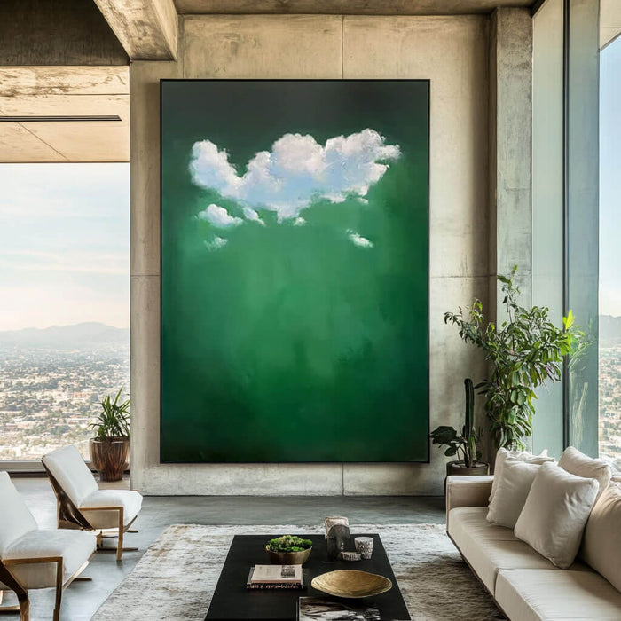 Tranquil Sky Artwork - Abstract Clouds on Green Canvas - Like Clouds - Hues Art Lab
