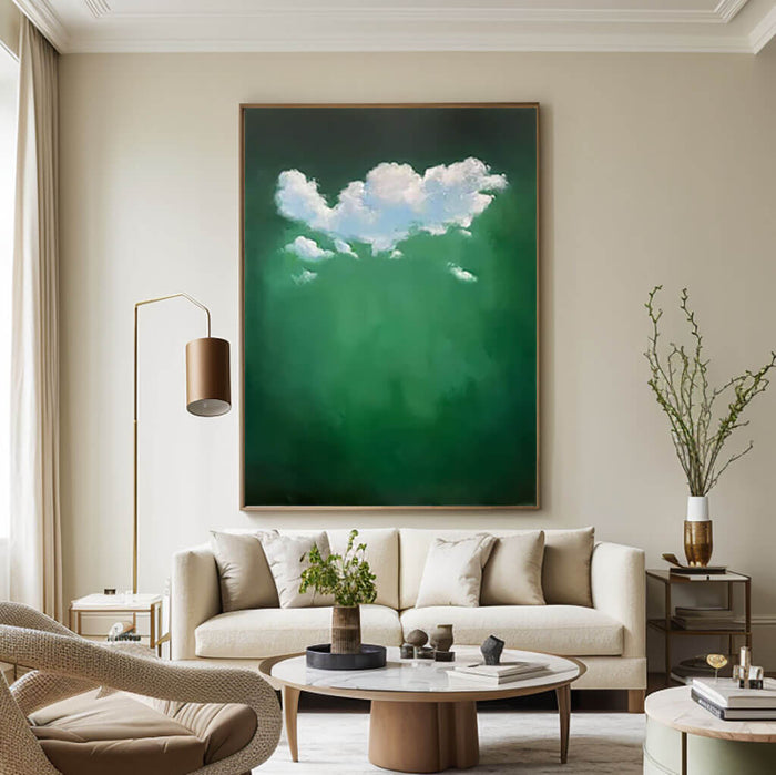 Tranquil Sky Artwork - Abstract Clouds on Green Canvas - Like Clouds - Hues Art Lab