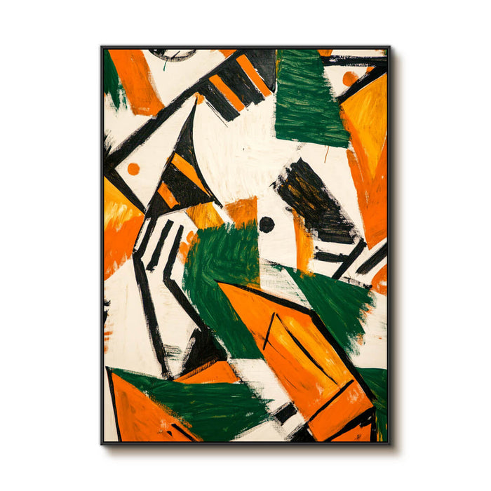 Bold Abstract Geometric Wall Art - Modern Green & Orange Canvas Decor - Little Story - Hues Art Lab