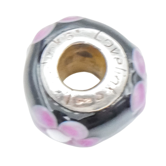 Lovelinks By Aagaard Black Murano Glass Charm With Pink Flowers