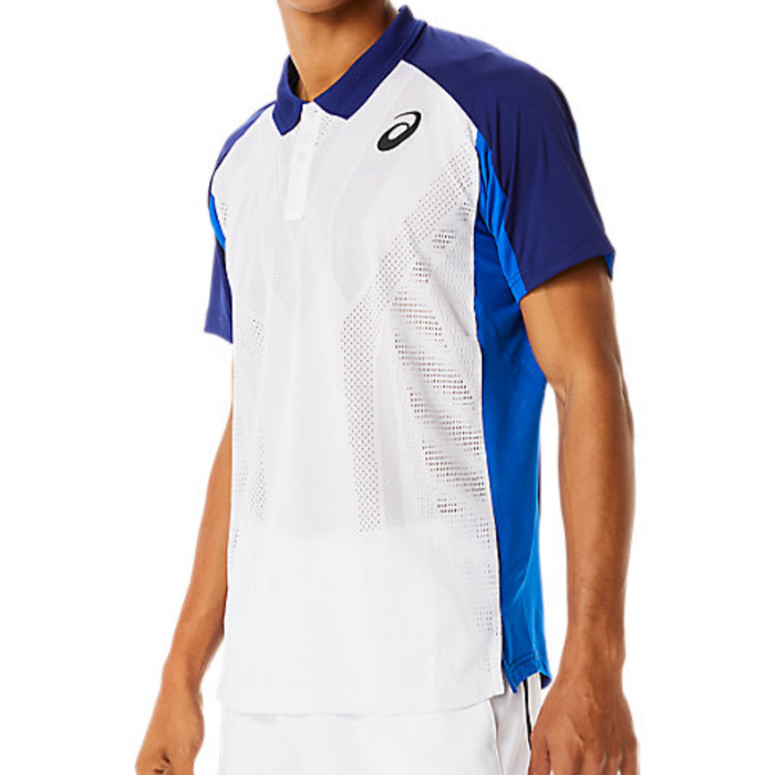 Asics Match ActiBreeze Mens Tennis Polo Shirt - Brilliant White/Dive Blue
