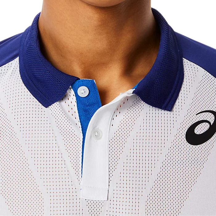 Asics Match ActiBreeze Mens Tennis Polo Shirt - Brilliant White/Dive Blue