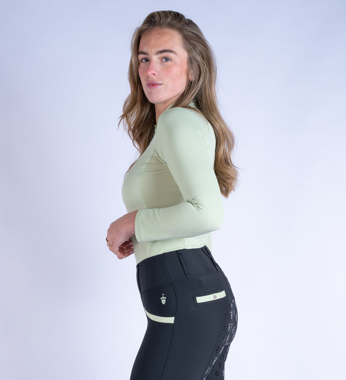 Blackfort Equestrian women's short sleeve sand cool mesh base layer silver zip and detailing