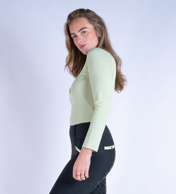 Blackfort Equestrian women's short sleeve sand cool mesh base layer silver zip and detailing