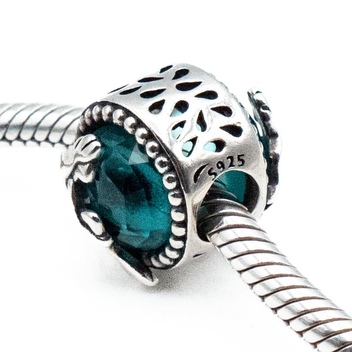 Mermaid Sterling Silver Charm Bead With Green Crystal