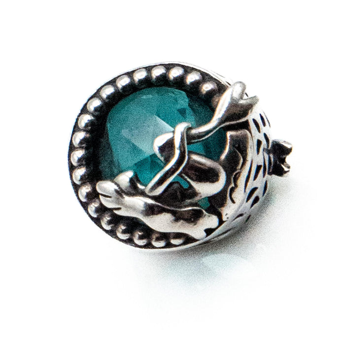 Mermaid Sterling Silver Charm Bead With Green Crystal