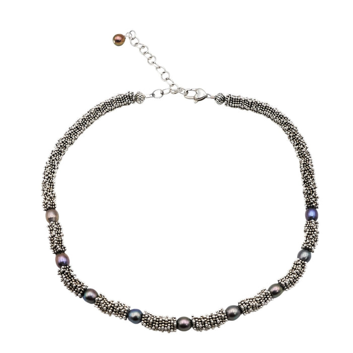 Michael Dawkins Black Pearl Sterling Silver Necklace Adjustable 15 1/2 To 18 Inches