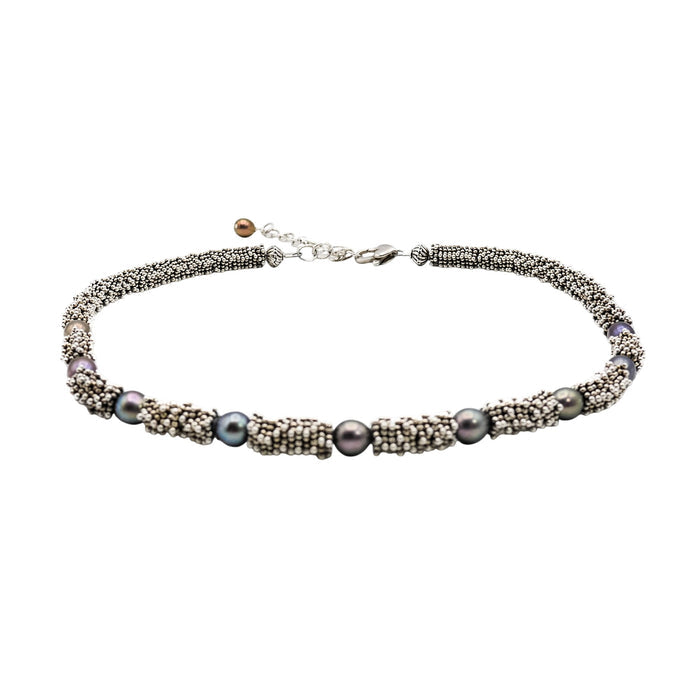 Michael Dawkins Black Pearl Sterling Silver Necklace Adjustable 15 1/2 To 18 Inches