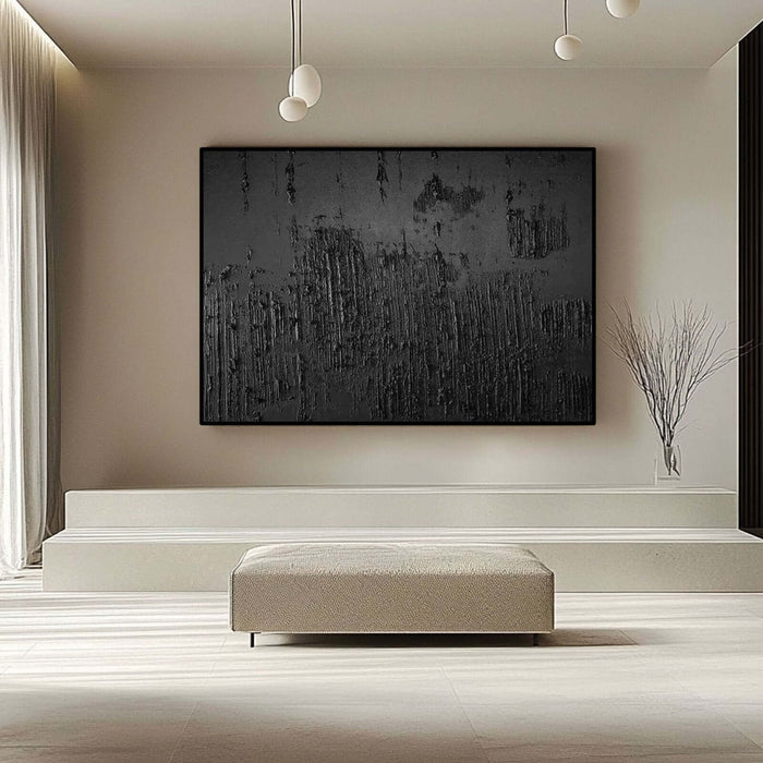 Large Black Textured Wall Art - Handmade Minimalist Painting for Modern Living Room or Bedroom Decor - Midnight - Hues Art Lab