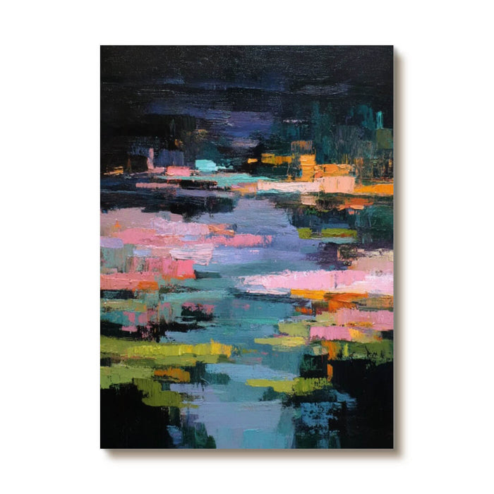 Midnight Reverie of the Lily Pond lake wall art with dreamy nocturnal tones