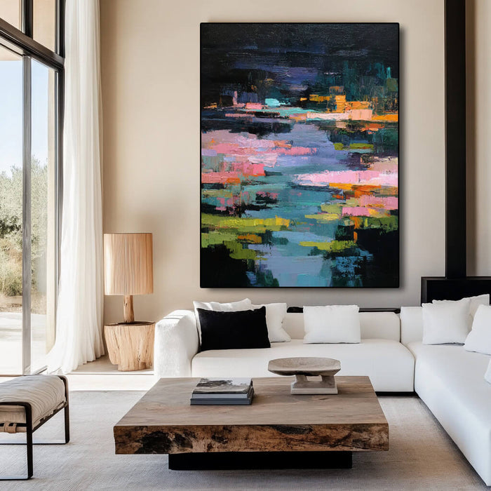 Midnight Reverie of the Lily Pond large abstract landscape artwork for decor