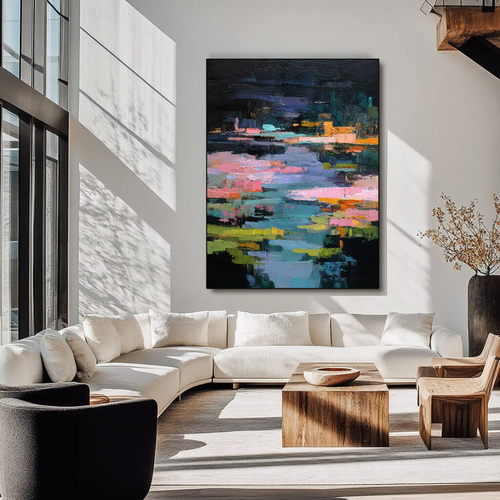 Midnight Reverie of the Lily Pond gallery view of lake landscape canvas print