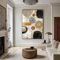 Minimalist Orbits large modern textured gold leaf abstract wall art by Hues Art Lab