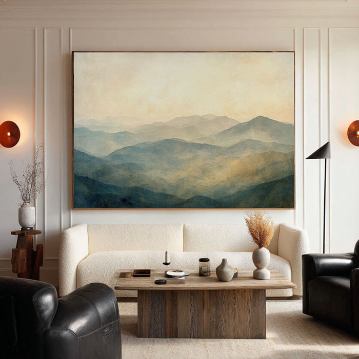 Minimalist Mountain Landscape - Soft Misty Layered Wall Art Canvas - Misty Layers - Hues Art Lab