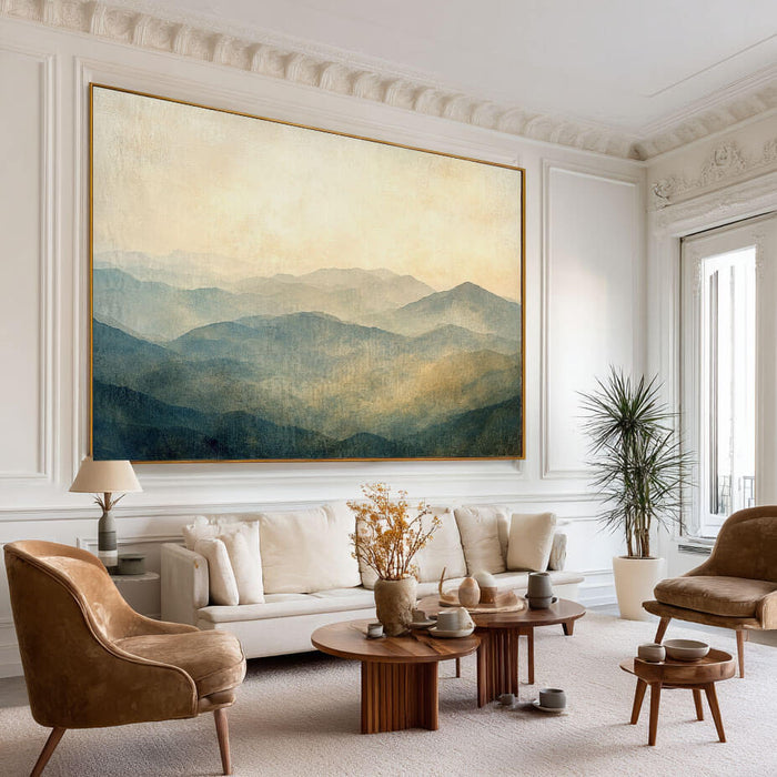 Minimalist Mountain Landscape - Soft Misty Layered Wall Art Canvas - Misty Layers - Hues Art Lab
