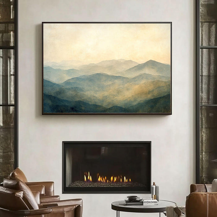 Minimalist Mountain Landscape - Soft Misty Layered Wall Art Canvas - Misty Layers - Hues Art Lab