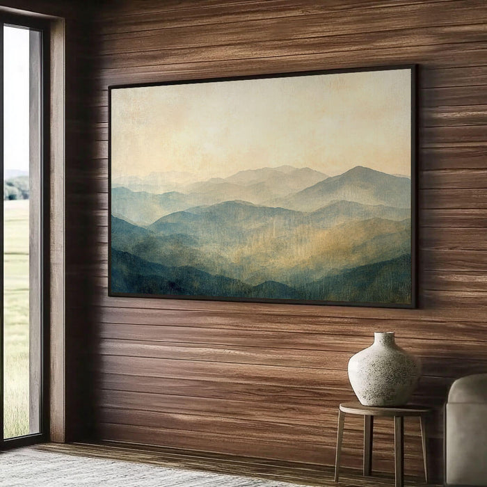 Minimalist Mountain Landscape - Soft Misty Layered Wall Art Canvas - Misty Layers - Hues Art Lab