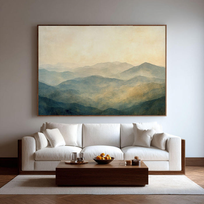 Minimalist Mountain Landscape - Soft Misty Layered Wall Art Canvas - Misty Layers - Hues Art Lab