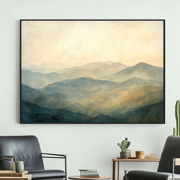 Minimalist Mountain Landscape - Soft Misty Layered Wall Art Canvas - Misty Layers - Hues Art Lab