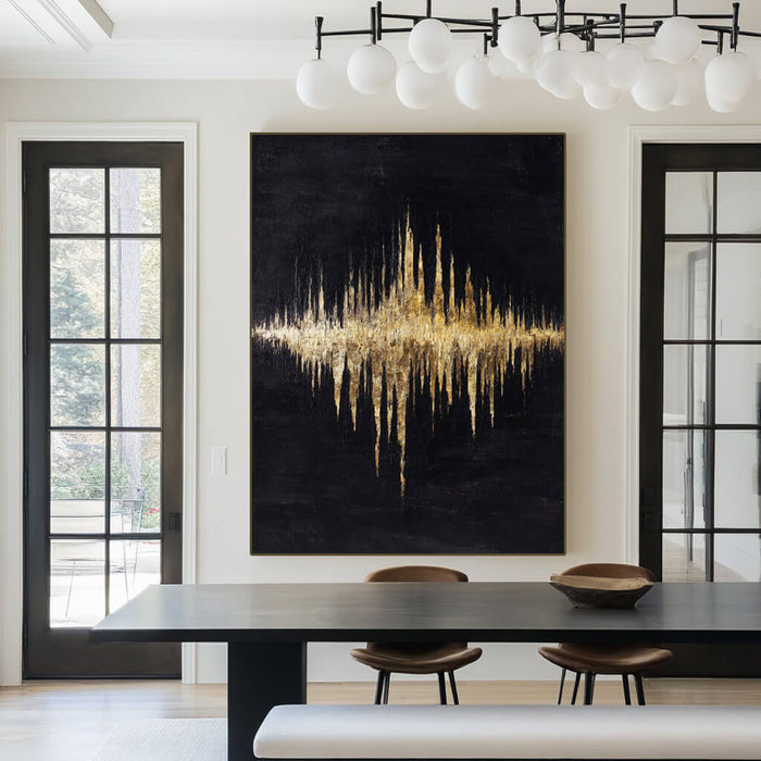 Molten Gilded City large abstract gold leaf wall art by Hues Art Lab