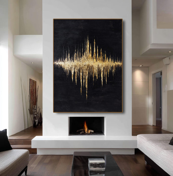 Molten Gilded City framed canvas print styled in a sophisticated modern room