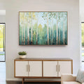 Large Tree Wall Decor - Textured Vertical Forest Painting for Living Room - Morning in the Grove - Hues Art Lab