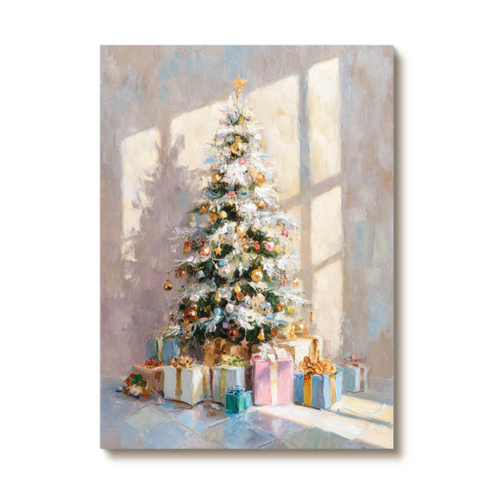 Morning of Christmas artwork with morning light and festive tree