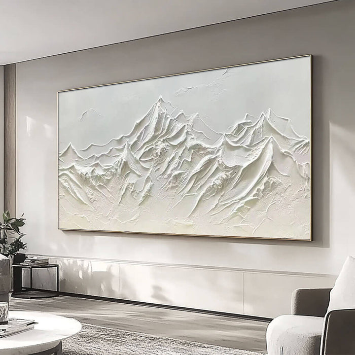 Abstract Contemporary Textured White Painting - Large Wall Art for Bedroom and Living Room - Mountain Forms - Hues Art Lab