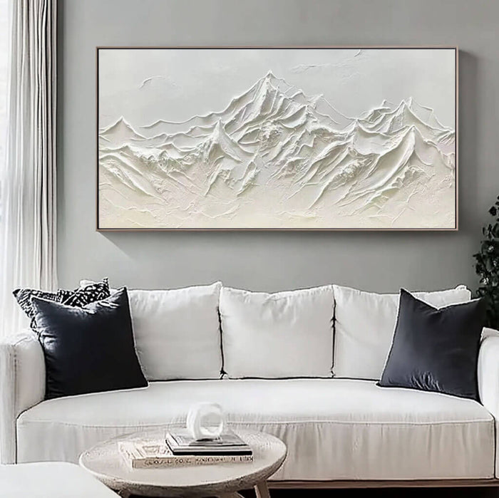 Abstract Contemporary Textured White Painting - Large Wall Art for Bedroom and Living Room - Mountain Forms - Hues Art Lab