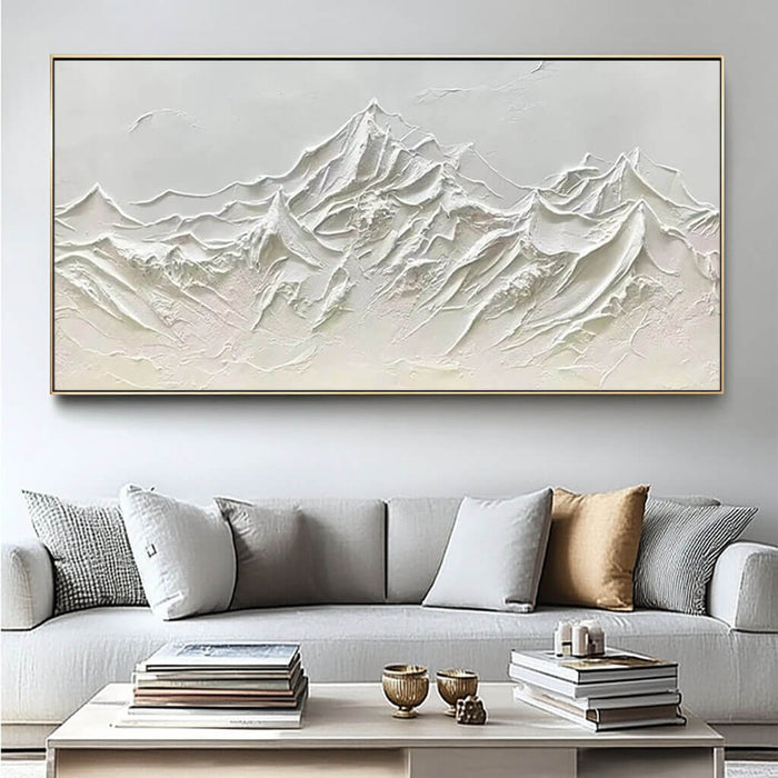 Abstract Contemporary Textured White Painting - Large Wall Art for Bedroom and Living Room - Mountain Forms - Hues Art Lab