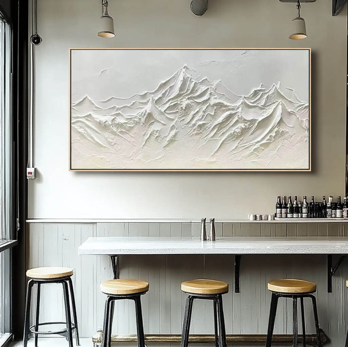 Abstract Contemporary Textured White Painting - Large Wall Art for Bedroom and Living Room - Mountain Forms - Hues Art Lab