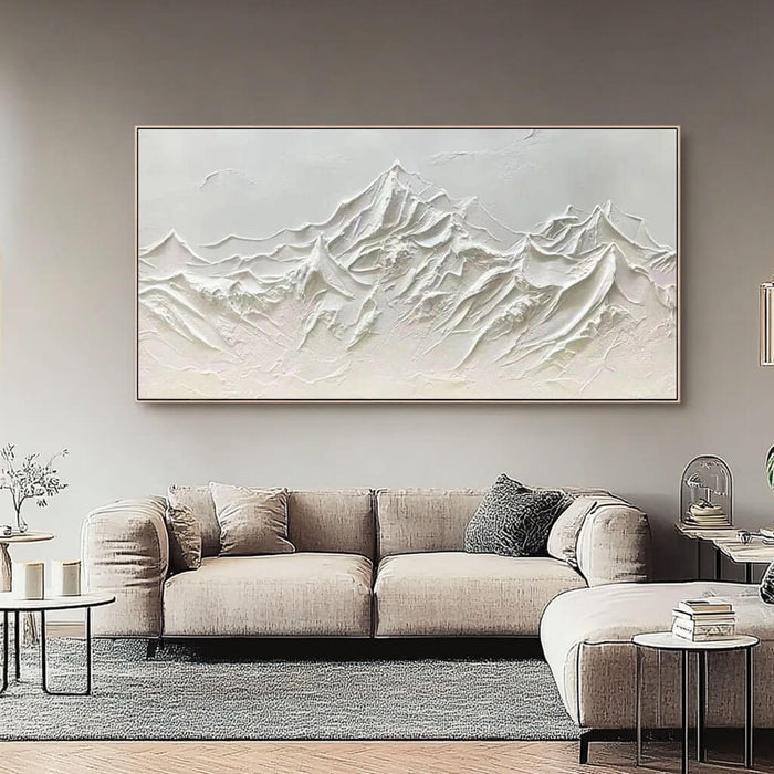 Abstract Contemporary Textured White Painting - Large Wall Art for Bedroom and Living Room - Mountain Forms - Hues Art Lab