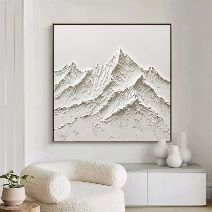 Abstract White Mountain Range Art - Textured Minimalist Canvas Painting for Contemporary Home, Ideal for Scandinavian Spaces - Mountain Veins - Hues Art Lab