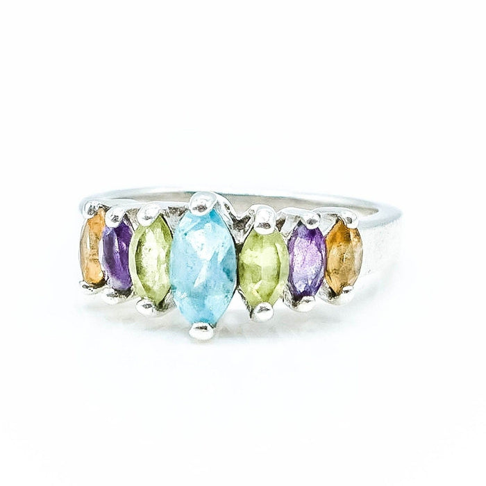 Multi Gemstone Sterling Silver Ring Amethyst Topaz Peridot Citrine Size 7