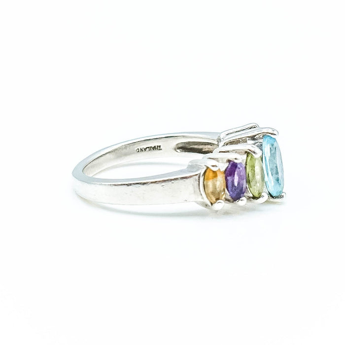 Multi Gemstone Sterling Silver Ring Amethyst Topaz Peridot Citrine Size 7