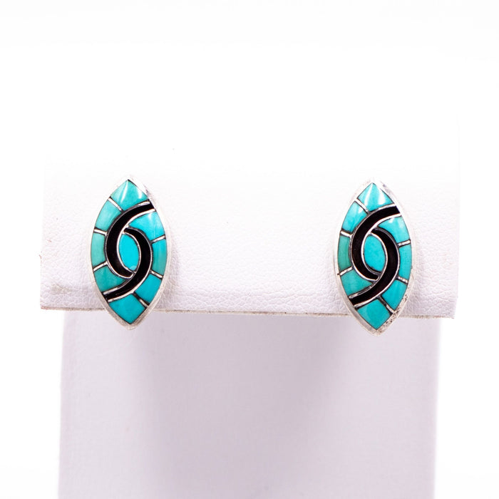 Native American Sterling Silver Turquoise Inlay Marquise Stud Earrings