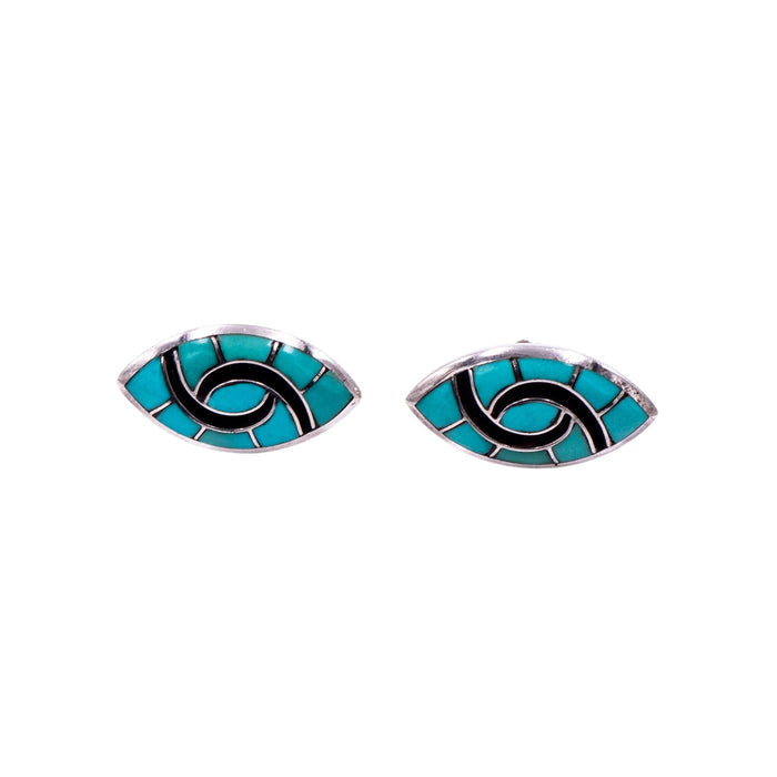 Native American Sterling Silver Turquoise Inlay Marquise Stud Earrings