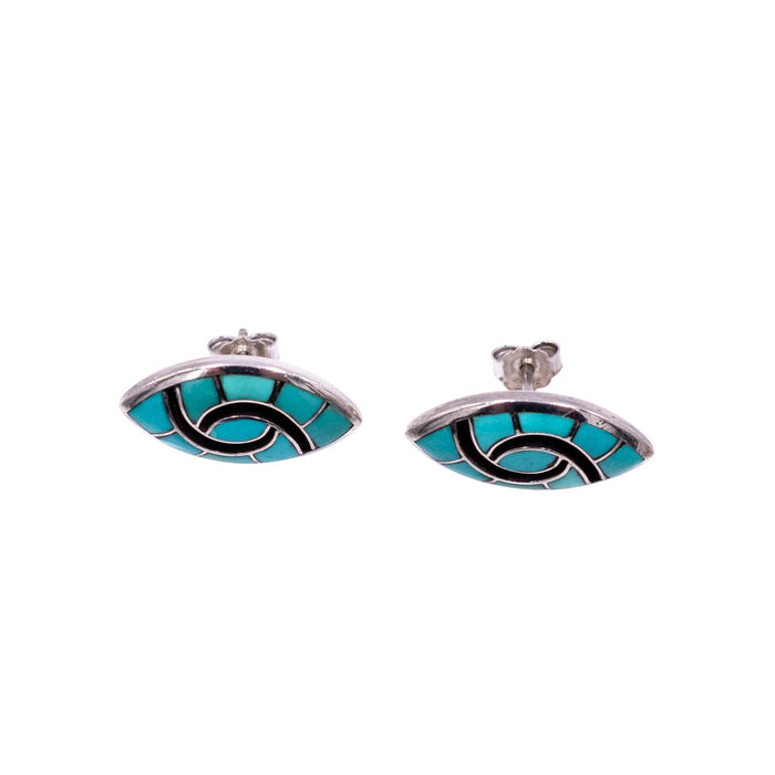 Native American Sterling Silver Turquoise Inlay Marquise Stud Earrings