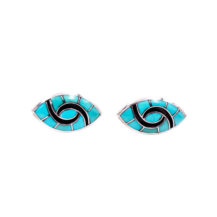 Native American Sterling Silver Turquoise Inlay Marquise Stud Earrings