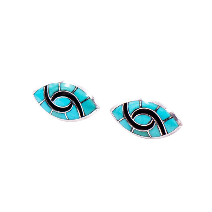 Native American Sterling Silver Turquoise Inlay Marquise Stud Earrings