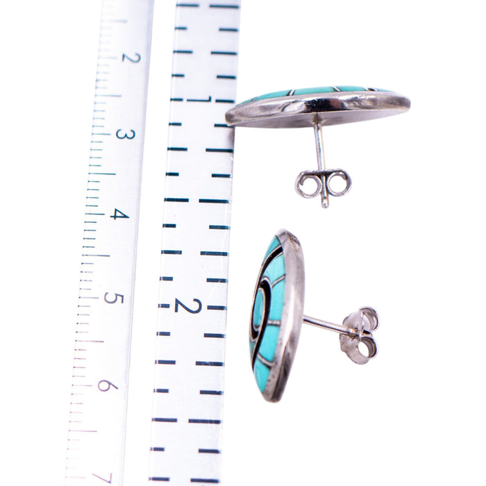 Native American Sterling Silver Turquoise Inlay Marquise Stud Earrings