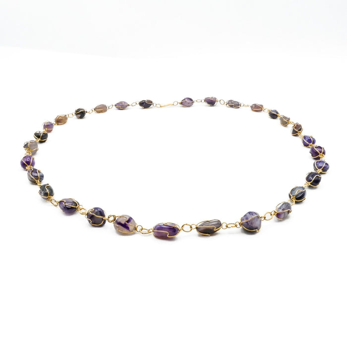 Natural Amethyst Nugget Necklace Gold Plated 27” Statement Gemstone Chain