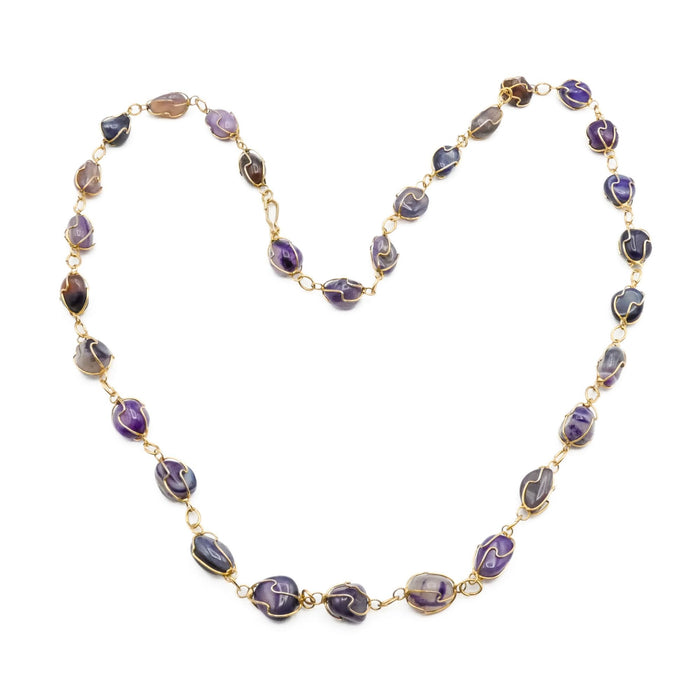 Natural Amethyst Nugget Necklace Gold Plated 27” Statement Gemstone Chain